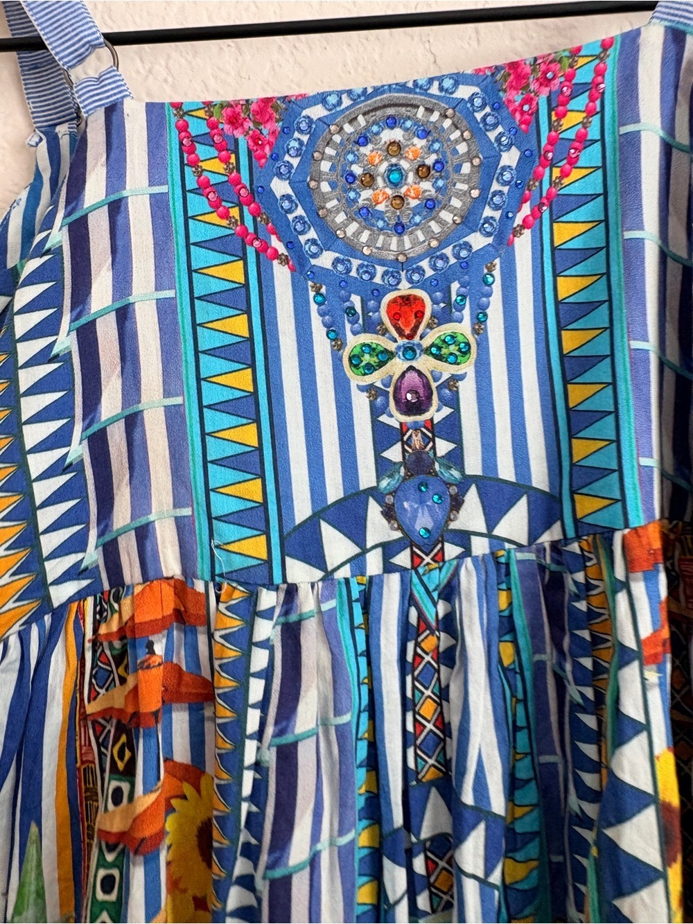 Camilla Blue Multicolor Striped Tropical Print Girls' Dress - Picture 9 of 11